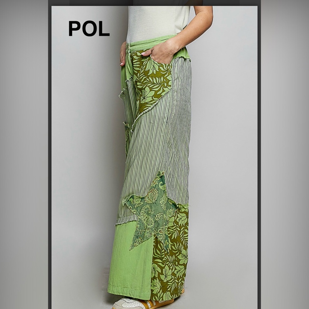 Pol Green Patchwork Wide Leg Pants - image 5
